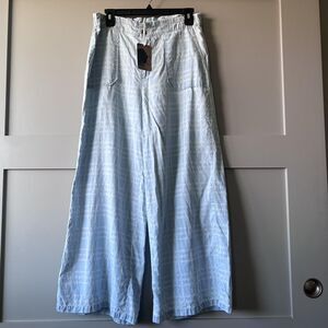 Paradise Now Pants Womens Large Blue Wide Leg High Rise Hawaiian Floral Palaka